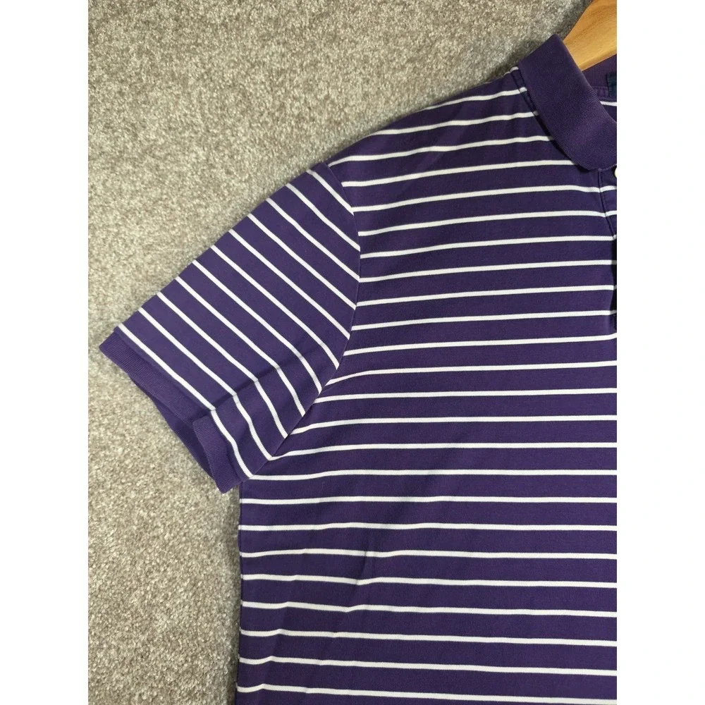Polo Ralph Lauren Men's Large Pima‎ Soft Touch Striped Polo Shirt Purple White